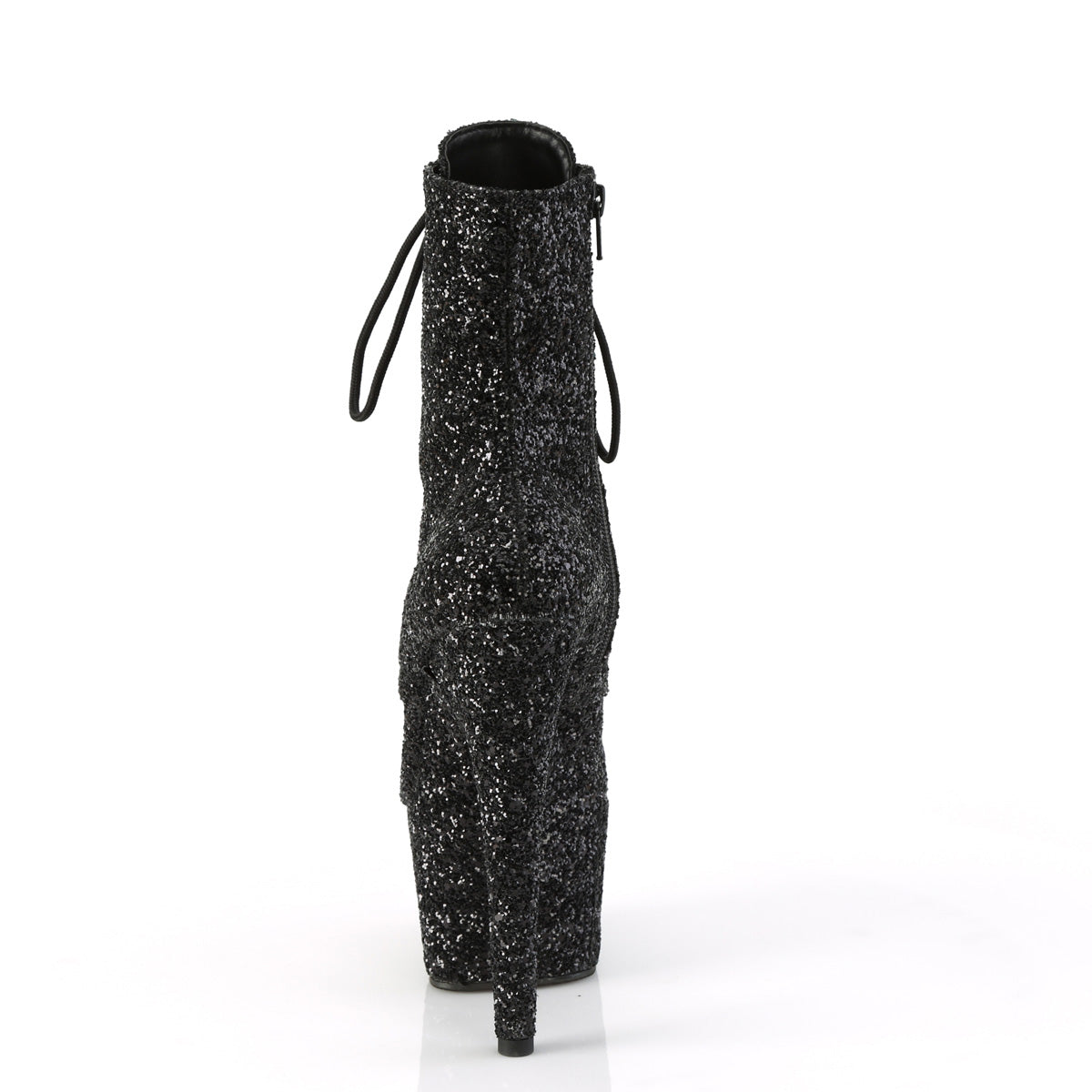 ADORE-1020GWR *7" Heel, 2 3/4" PF Lace-Up Glitter Ankle Boot, Side Zip