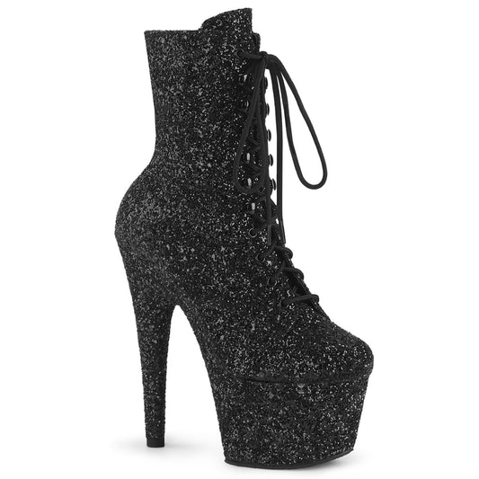 ADORE-1020GWR *7" Heel, 2 3/4" PF Lace-Up Glitter Ankle Boot, Side Zip