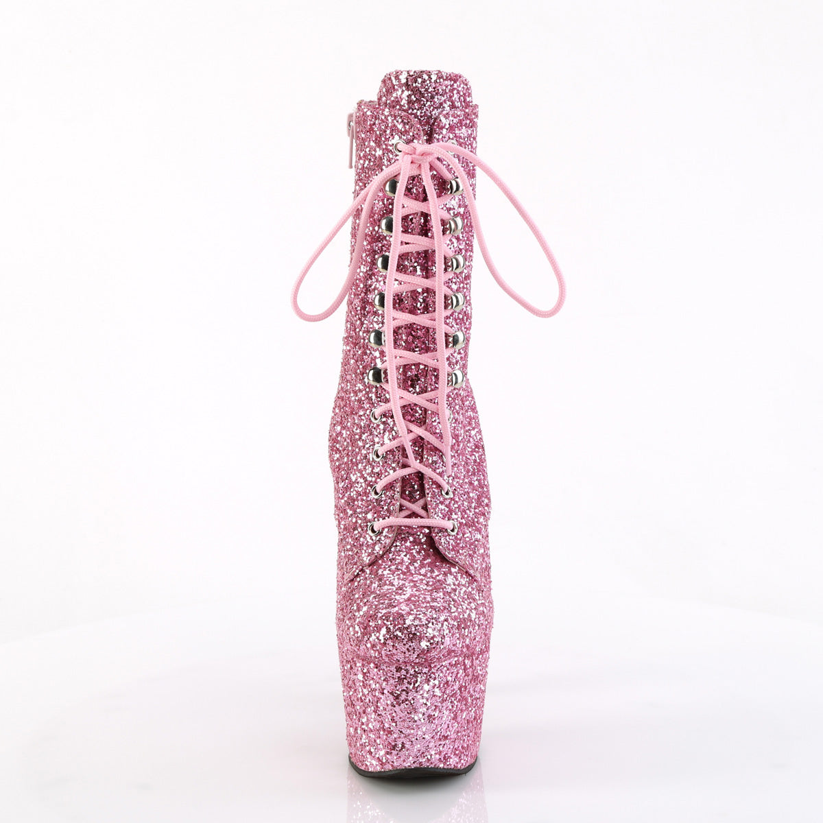 ADORE-1020GWR *7" Heel, 2 3/4" PF Lace-Up Glitter Ankle Boot, Side Zip