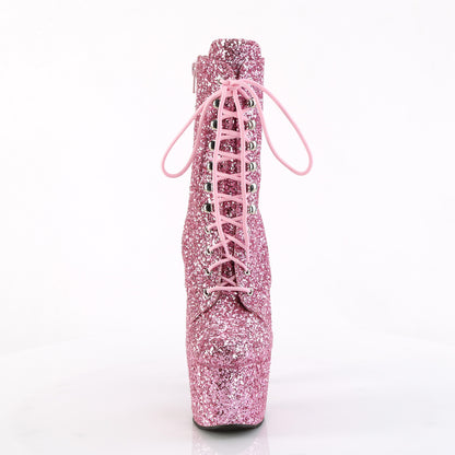 ADORE-1020GWR *7" Heel, 2 3/4" PF Lace-Up Glitter Ankle Boot, Side Zip