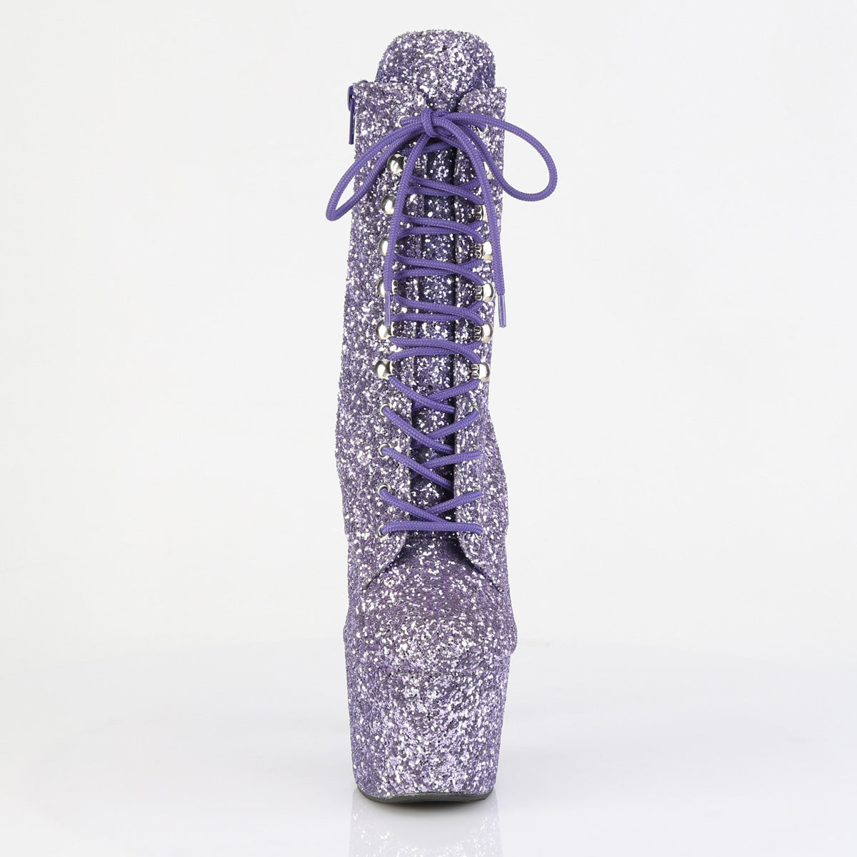 ADORE-1020GWR *7" Heel, 2 3/4" PF Lace-Up Glitter Ankle Boot, Side Zip