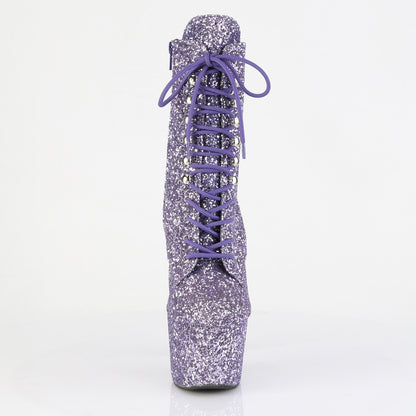 ADORE-1020GWR *7" Heel, 2 3/4" PF Lace-Up Glitter Ankle Boot, Side Zip