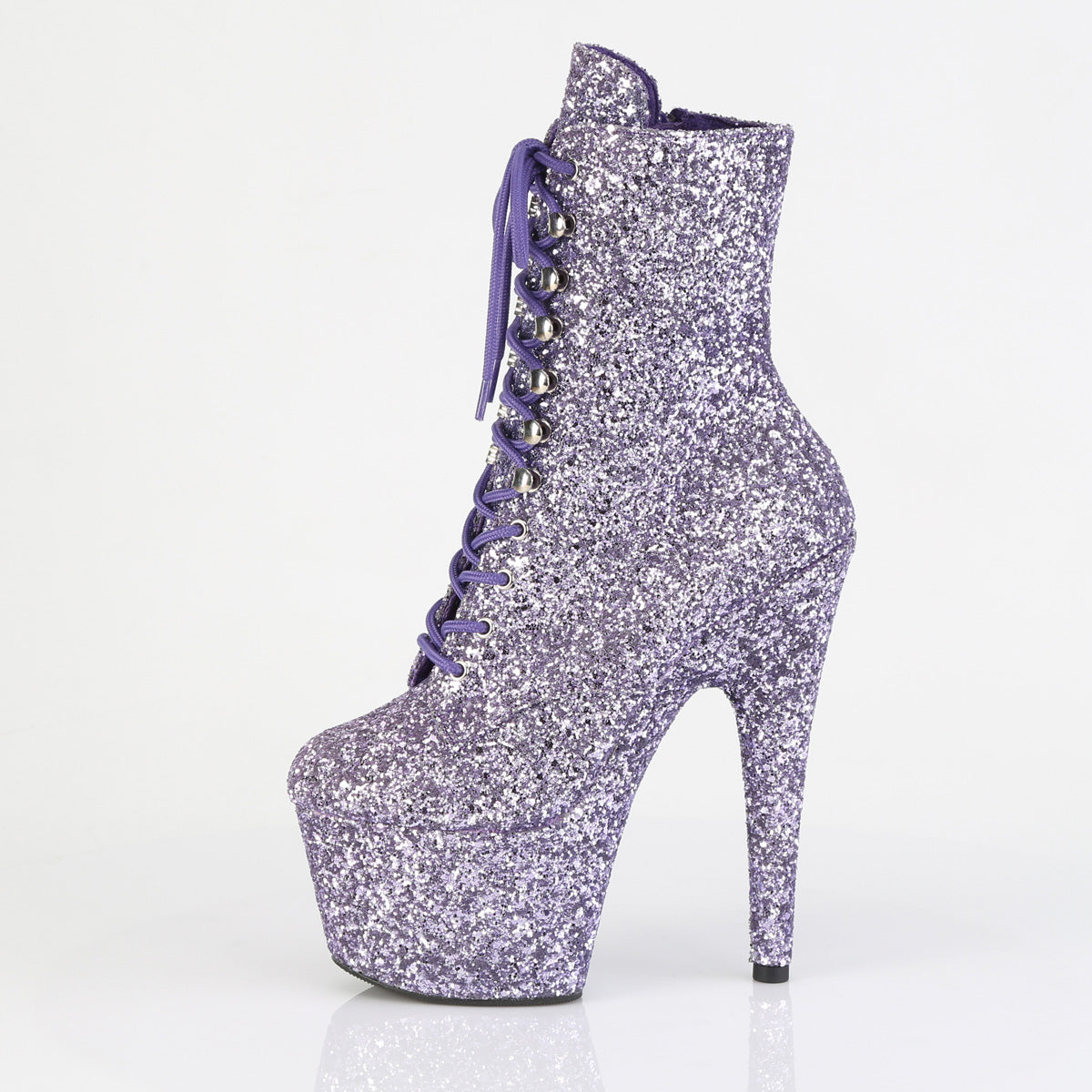 ADORE-1020GWR *7" Heel, 2 3/4" PF Lace-Up Glitter Ankle Boot, Side Zip
