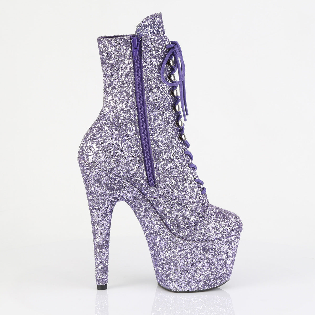 ADORE-1020GWR *7" Heel, 2 3/4" PF Lace-Up Glitter Ankle Boot, Side Zip