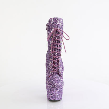 ADORE-1020GWR *7" Heel, 2 3/4" PF Lace-Up Glitter Ankle Boot, Side Zip