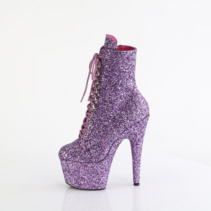 ADORE-1020GWR *7" Heel, 2 3/4" PF Lace-Up Glitter Ankle Boot, Side Zip