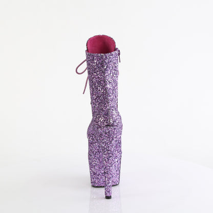 ADORE-1020GWR *7" Heel, 2 3/4" PF Lace-Up Glitter Ankle Boot, Side Zip