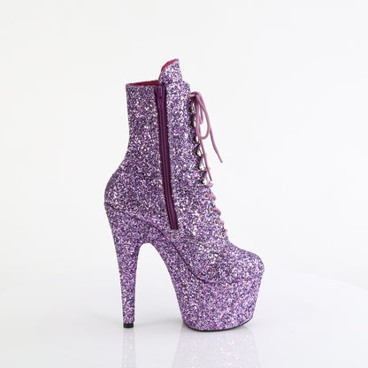 ADORE-1020GWR *7" Heel, 2 3/4" PF Lace-Up Glitter Ankle Boot, Side Zip