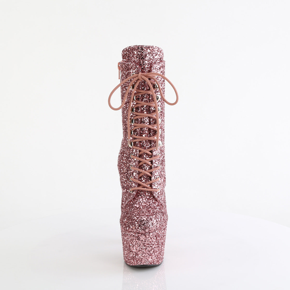 ADORE-1020GWR *7" Heel, 2 3/4" PF Lace-Up Glitter Ankle Boot, Side Zip