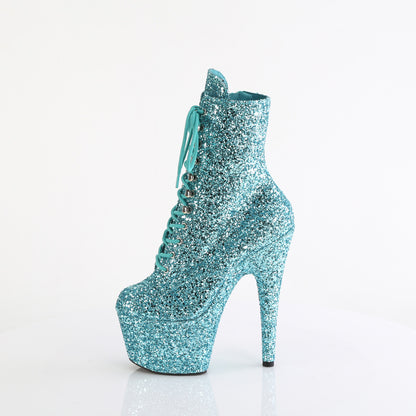 ADORE-1020GWR *7" Heel, 2 3/4" PF Lace-Up Glitter Ankle Boot, Side Zip