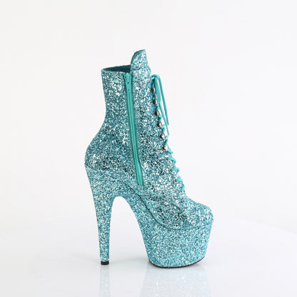 ADORE-1020GWR *7" Heel, 2 3/4" PF Lace-Up Glitter Ankle Boot, Side Zip