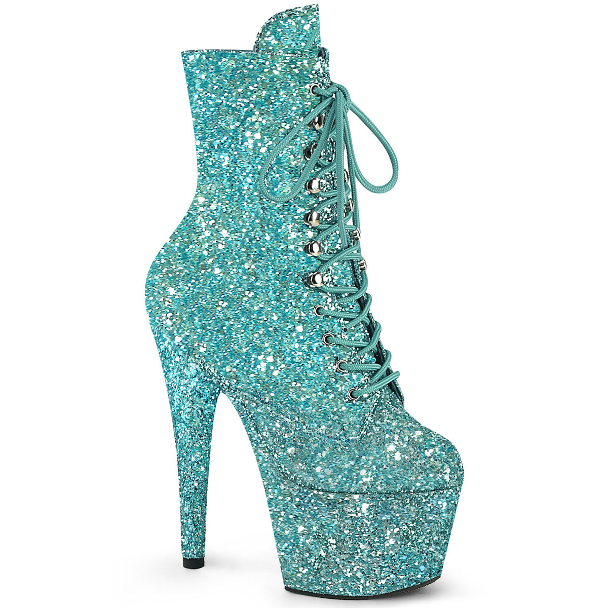 ADORE-1020GWR *7" Heel, 2 3/4" PF Lace-Up Glitter Ankle Boot, Side Zip