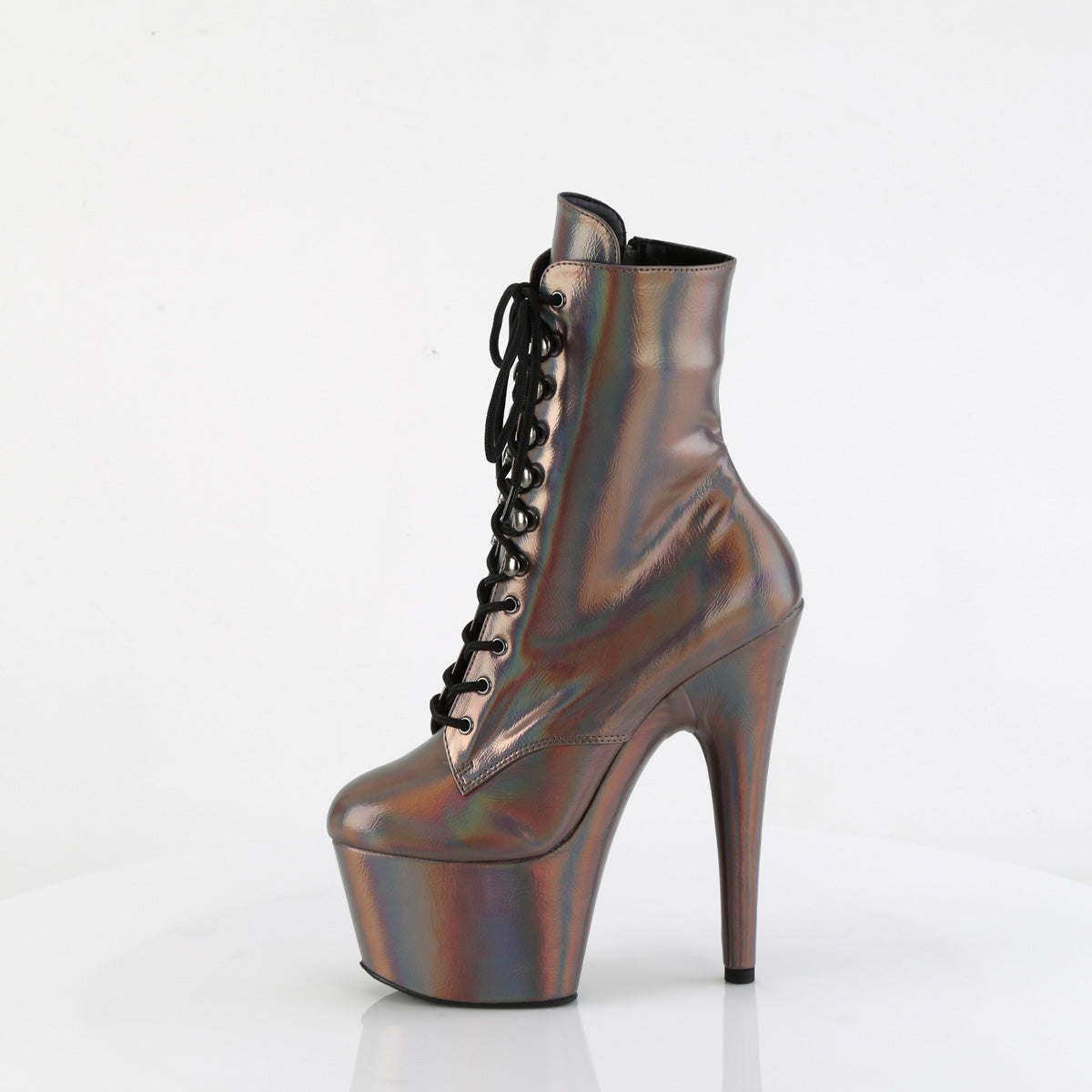 ADORE-1020HG *7" Heel, 2 3/4" PF Lace-Up Front Ankle Boot, Side Zip