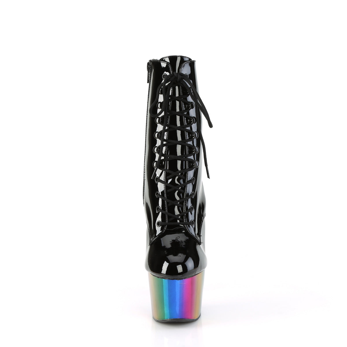 ADORE-1020RC *7" Heel, 2 3/4" Chromed PF Lace-Up Ankle Boot, Side Zip