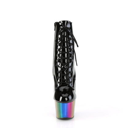 ADORE-1020RC *7" Heel, 2 3/4" Chromed PF Lace-Up Ankle Boot, Side Zip