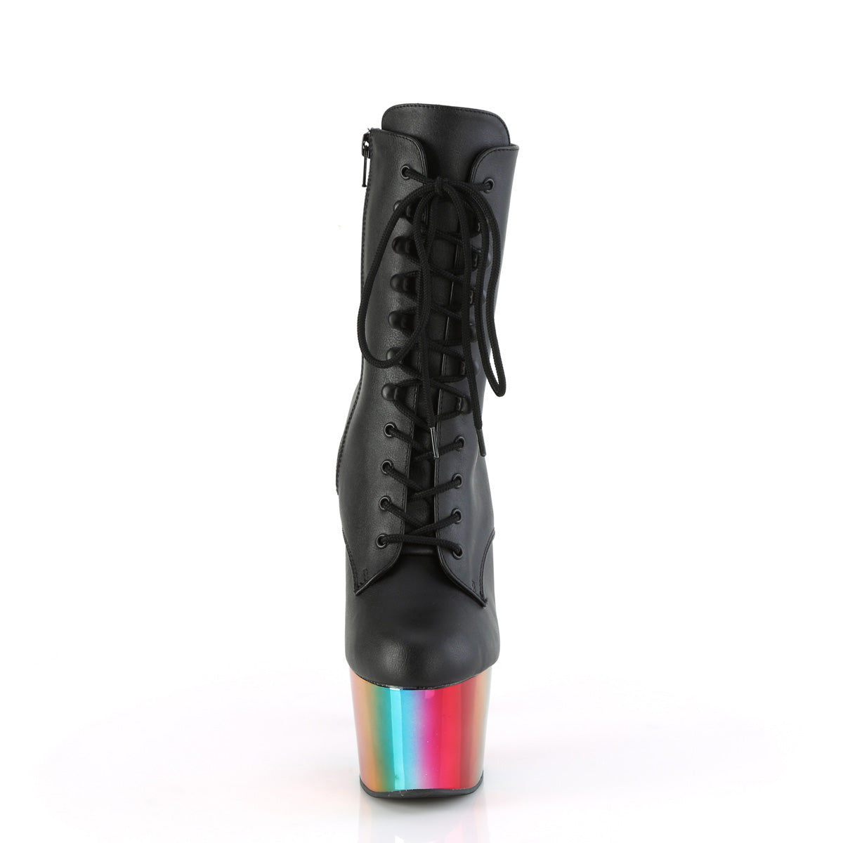ADORE-1020RC *7" Heel, 2 3/4" Chromed PF Lace-Up Ankle Boot, Side Zip