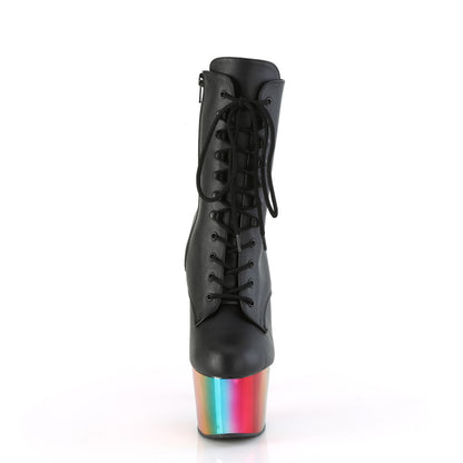 ADORE-1020RC *7" Heel, 2 3/4" Chromed PF Lace-Up Ankle Boot, Side Zip