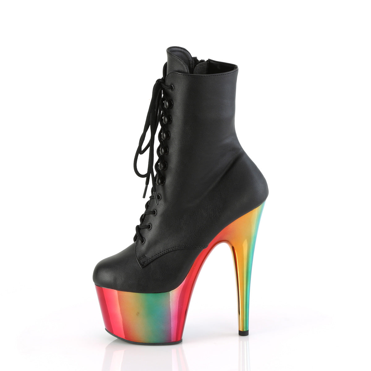 ADORE-1020RC *7" Heel, 2 3/4" Chromed PF Lace-Up Ankle Boot, Side Zip