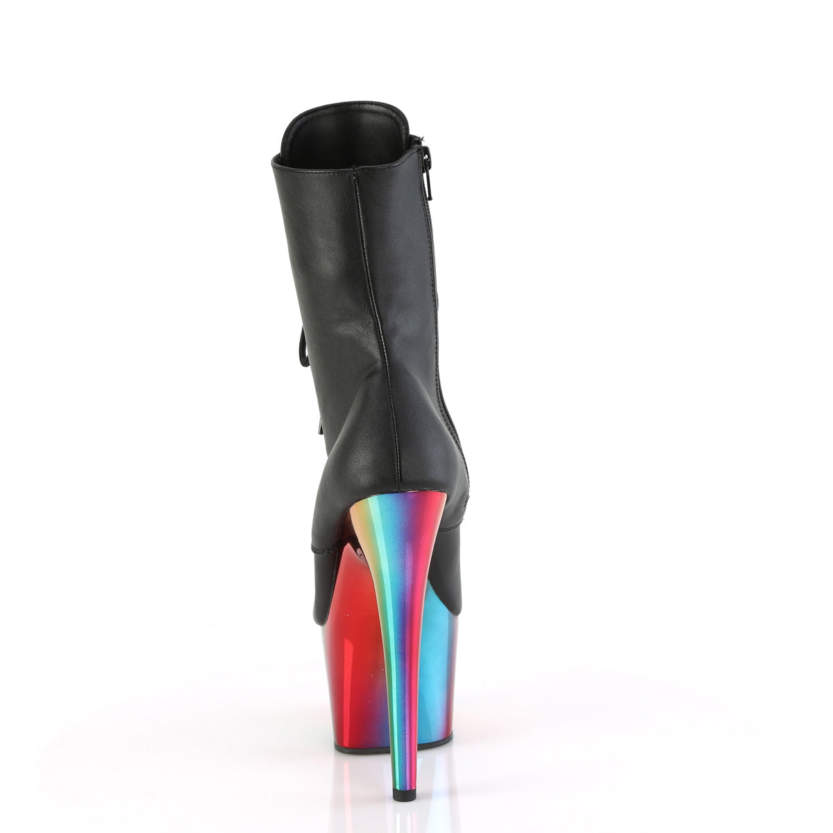 ADORE-1020RC *7" Heel, 2 3/4" Chromed PF Lace-Up Ankle Boot, Side Zip