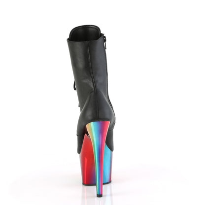 ADORE-1020RC *7" Heel, 2 3/4" Chromed PF Lace-Up Ankle Boot, Side Zip