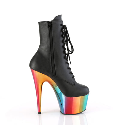ADORE-1020RC *7" Heel, 2 3/4" Chromed PF Lace-Up Ankle Boot, Side Zip