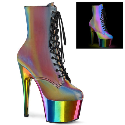 ADORE-1020RC-REFL *7" Heel, 2 3/4" Chromed PF Lace-Up Ankle Boot, Side Zip