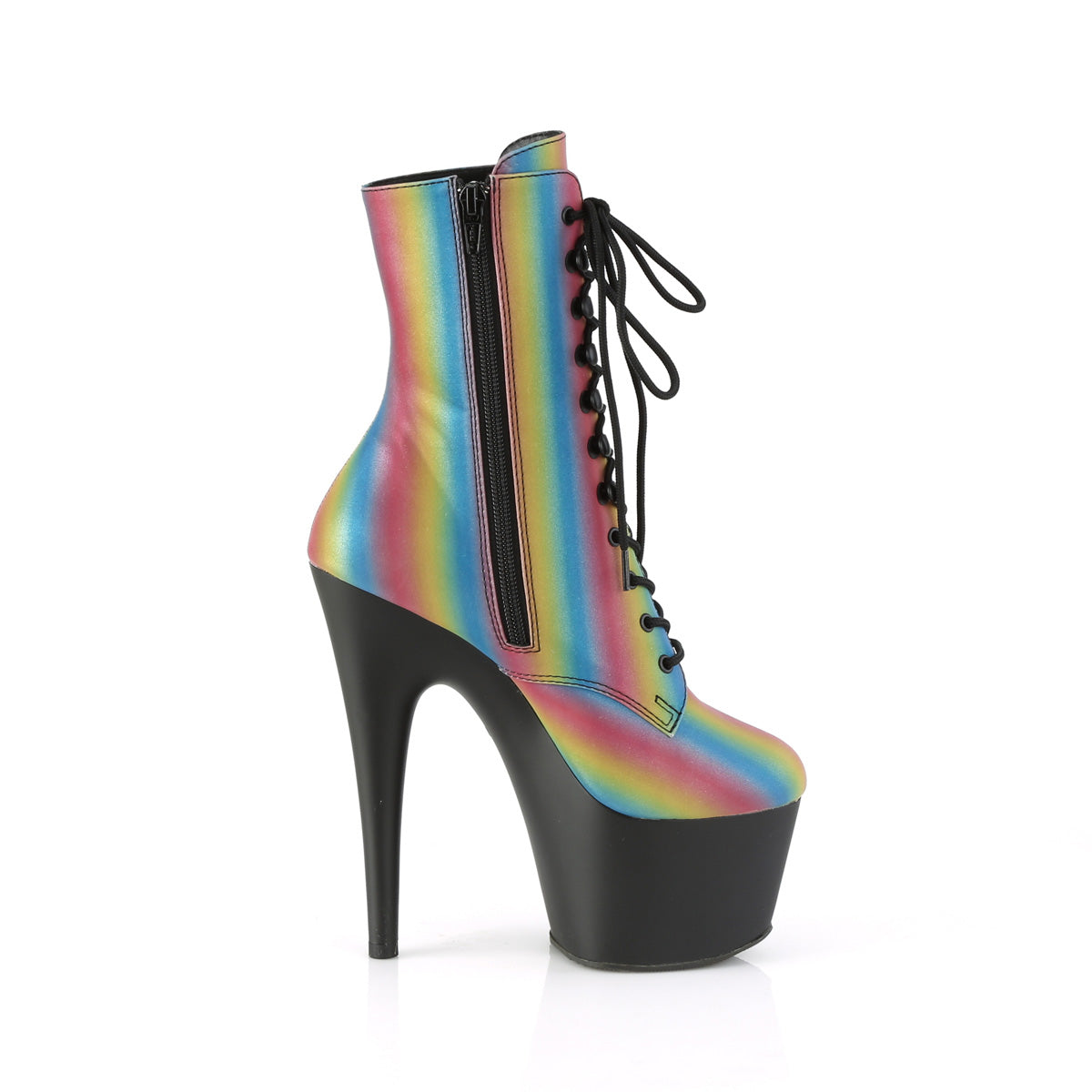 ADORE-1020REFL-02 *7" Heel, 2 3/4" PF Lace-Up Front Ankle Boot, Side Zip