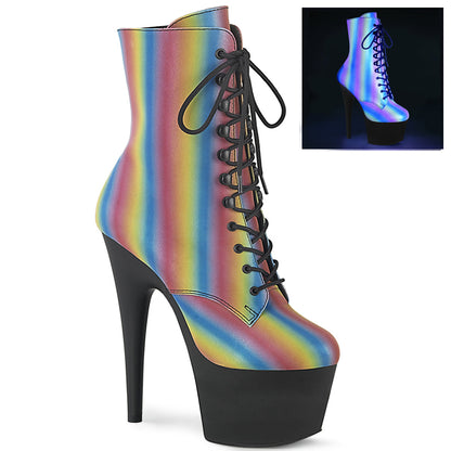 ADORE-1020REFL-02 *7" Heel, 2 3/4" PF Lace-Up Front Ankle Boot, Side Zip