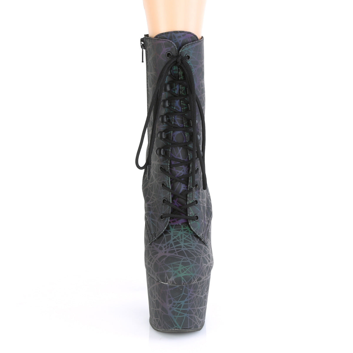 ADORE-1020REFL 7" Heel, 2 3/4" PF Lace-Up Front Ankle Boot, Side Zip