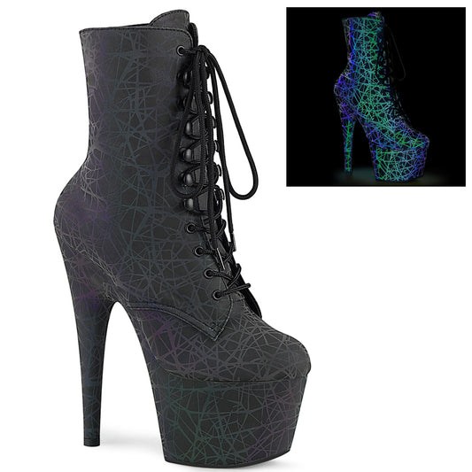 ADORE-1020REFL 7" Heel, 2 3/4" PF Lace-Up Front Ankle Boot, Side Zip