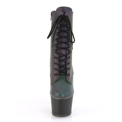 ADORE-1020REFL 7" Heel, 2 3/4" PF Lace-Up Front Ankle Boot, Side Zip