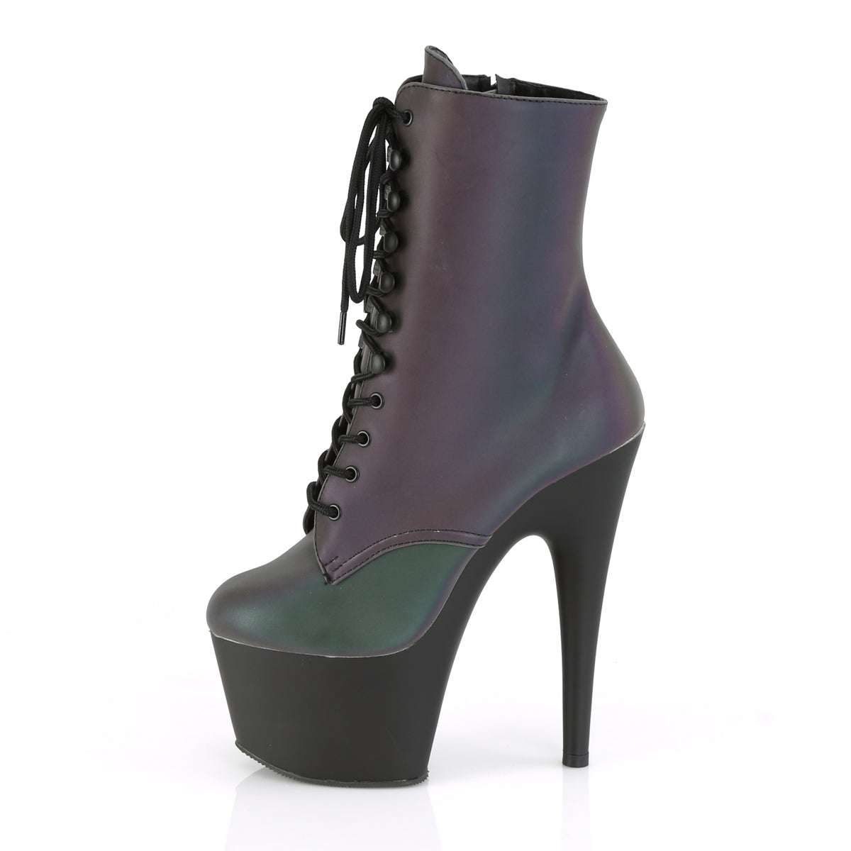 ADORE-1020REFL 7" Heel, 2 3/4" PF Lace-Up Front Ankle Boot, Side Zip