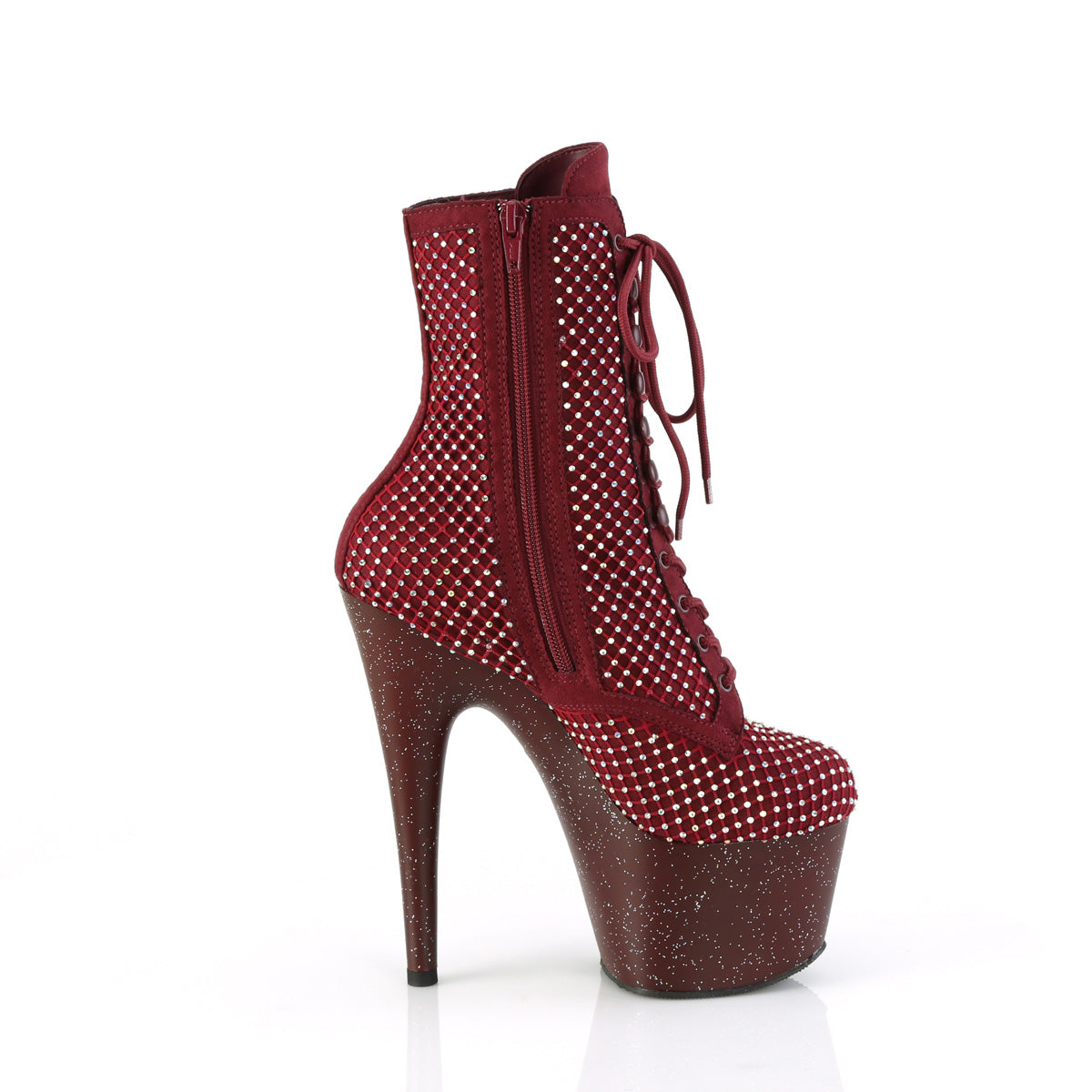 ADORE-1020RM *7" Heel, 2 3/4" PF Lace-Up RS Mesh Ankle Boot, Side Zip