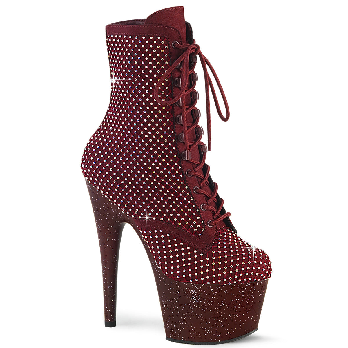 ADORE-1020RM 7" Heel, 2 3/4" PF Lace-Up RS Mesh Ankle Boot, Side Zip