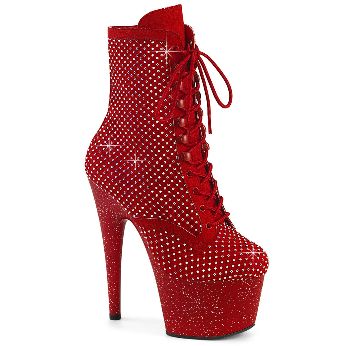 ADORE-1020RM *7" Heel, 2 3/4" PF Lace-Up RS Mesh Ankle Boot, Side Zip
