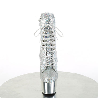 ADORE-1020SQ-02 *7" Heel, 2 3/4" PF Lace-Up Sequins Ankle Boot, Side Zip