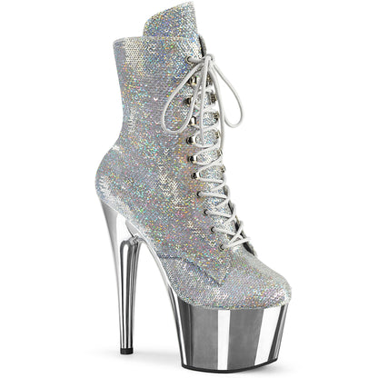 ADORE-1020SQ-02 *7" Heel, 2 3/4" PF Lace-Up Sequins Ankle Boot, Side Zip