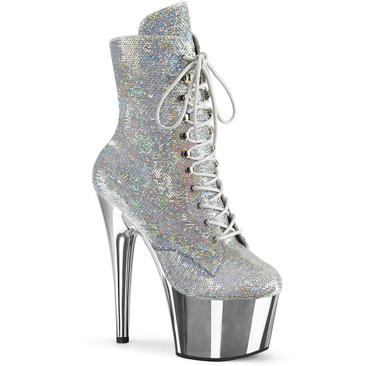 ADORE-1020SQ-02 *7" Heel, 2 3/4" PF Lace-Up Sequins Ankle Boot, Side Zip
