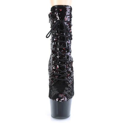 ADORE-1020SQ *7" Heel, 2 3/4" PF Lace-Up Sequins Ankle Boot, Side Zip