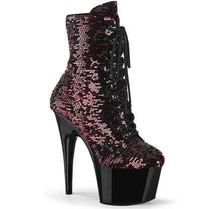 ADORE-1020SQ *7" Heel, 2 3/4" PF Lace-Up Sequins Ankle Boot, Side Zip