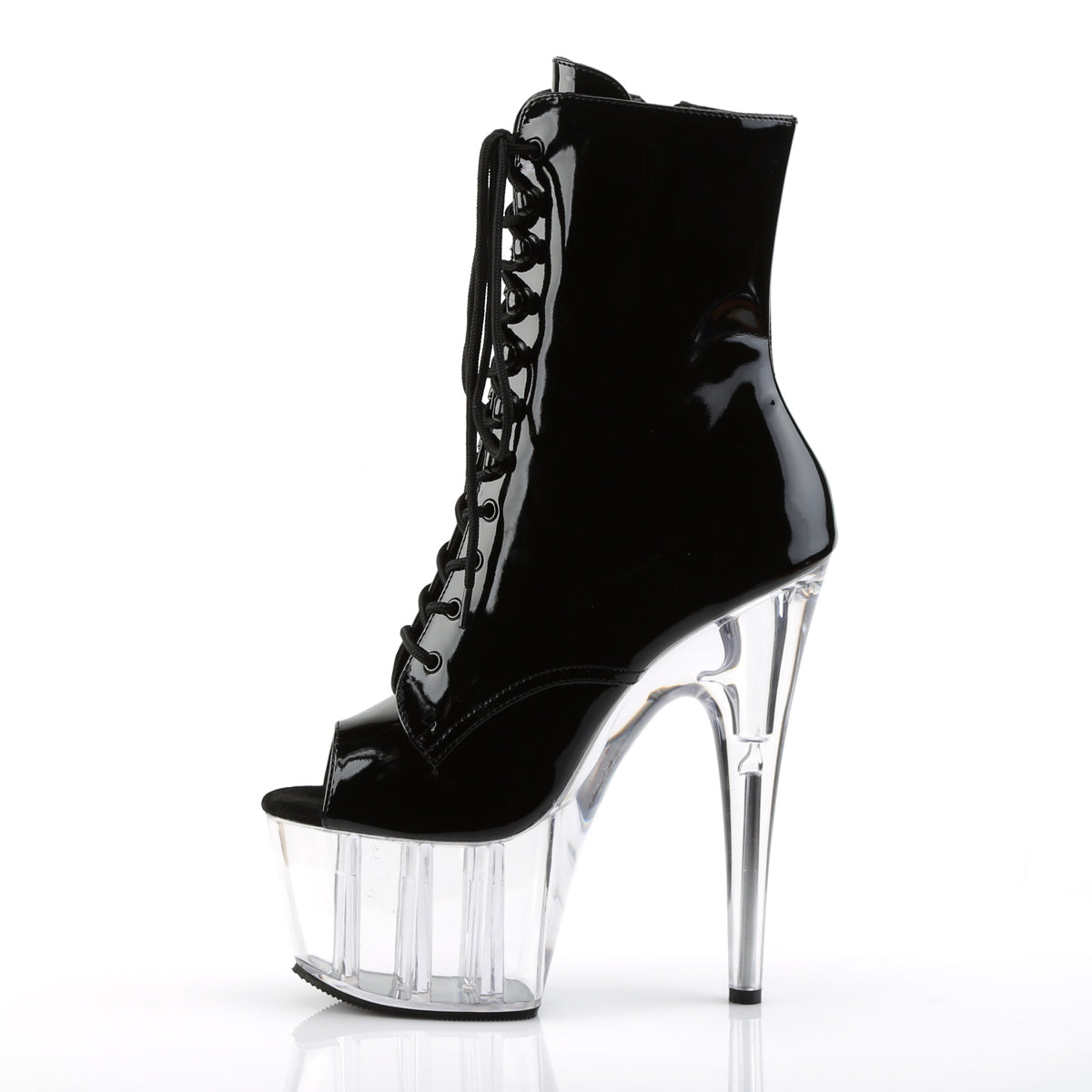 ADORE-1021 7" Heel, 2 3/4" PF Peep Toe Lace-Up Ankle Boot, Side Zip