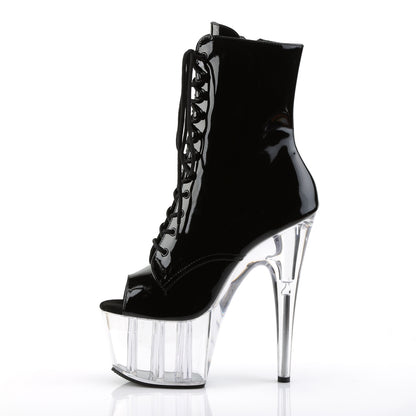 ADORE-1021 7" Heel, 2 3/4" PF Peep Toe Lace-Up Ankle Boot, Side Zip