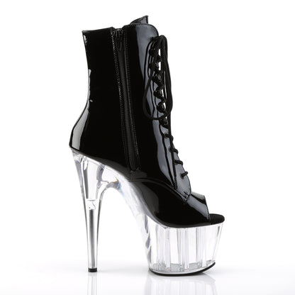 ADORE-1021 7" Heel, 2 3/4" PF Peep Toe Lace-Up Ankle Boot, Side Zip