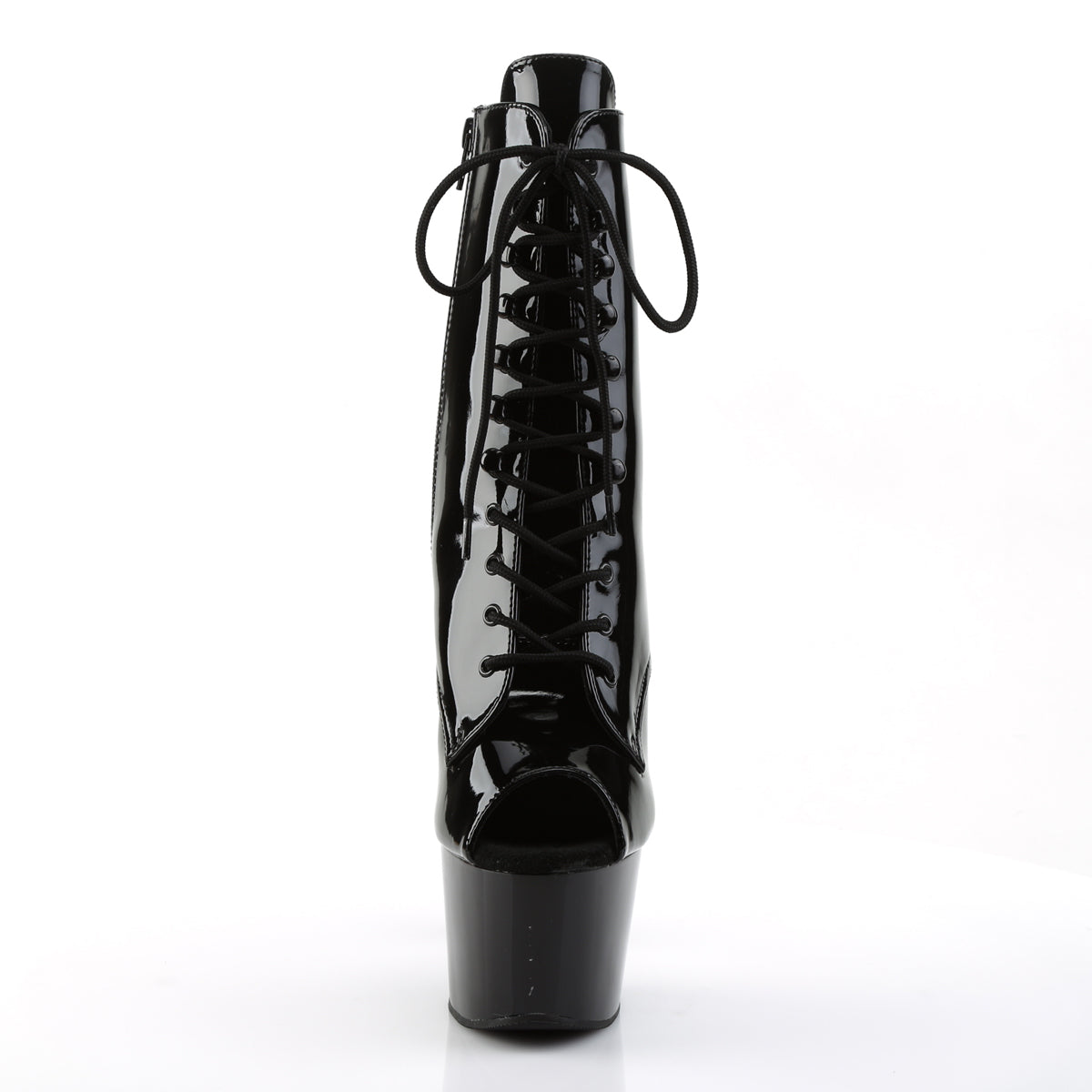 ADORE-1021 7" Heel, 2 3/4" PF Peep Toe Lace-Up Ankle Boot, Side Zip