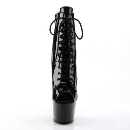 ADORE-1021 7" Heel, 2 3/4" PF Peep Toe Lace-Up Ankle Boot, Side Zip