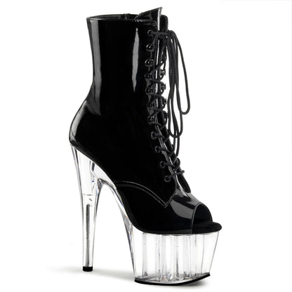 ADORE-1021 7" Heel, 2 3/4" PF Peep Toe Lace-Up Ankle Boot, Side Zip
