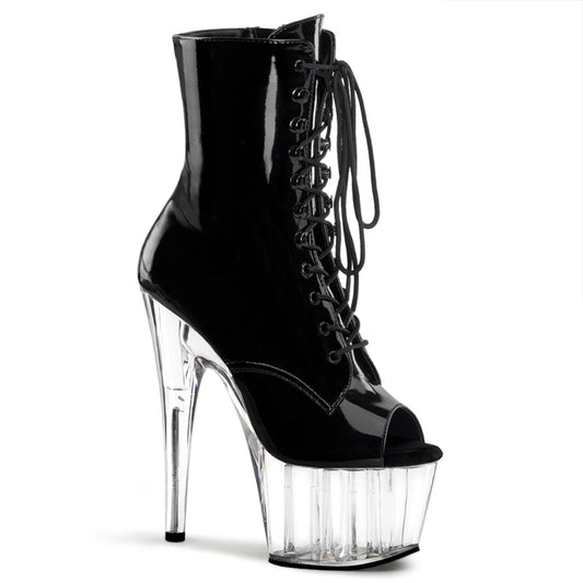 ADORE-1021 7" Heel, 2 3/4" PF Peep Toe Lace-Up Ankle Boot, Side Zip