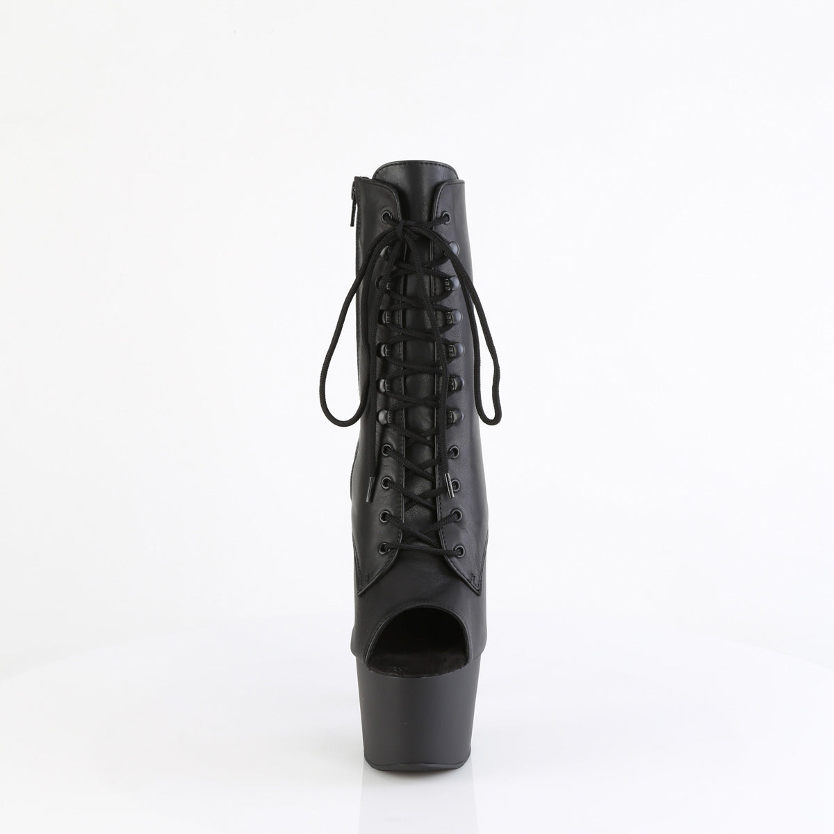 ADORE-1021 7" Heel, 2 3/4" PF Peep Toe Lace-Up Ankle Boot, Side Zip