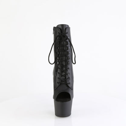 ADORE-1021 7" Heel, 2 3/4" PF Peep Toe Lace-Up Ankle Boot, Side Zip