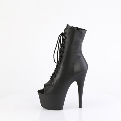 ADORE-1021 7" Heel, 2 3/4" PF Peep Toe Lace-Up Ankle Boot, Side Zip